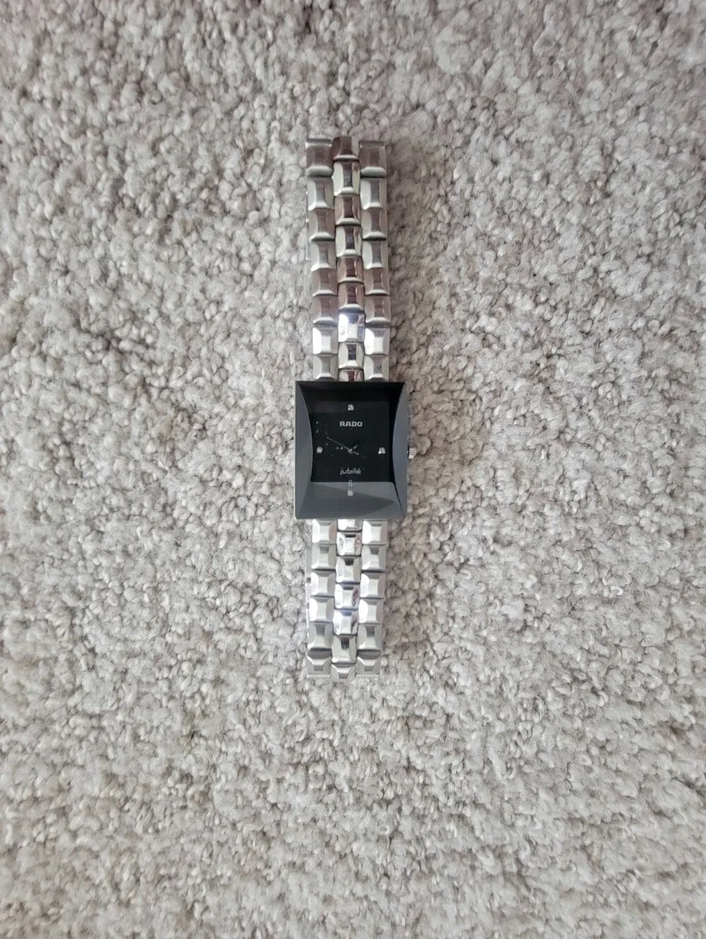 Authentic Rado Mens Silver Bracelet Watch with Black Dial
